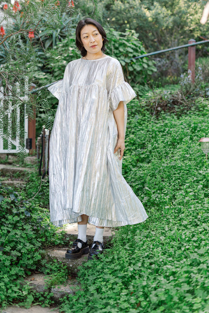 Size Inclusive Plus Size Silver Metallic Ruffle Maxi Dress
