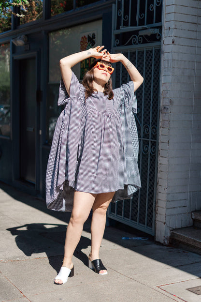 Size Inclusive Plus Size Ruffle Mini Dress Black Gingham