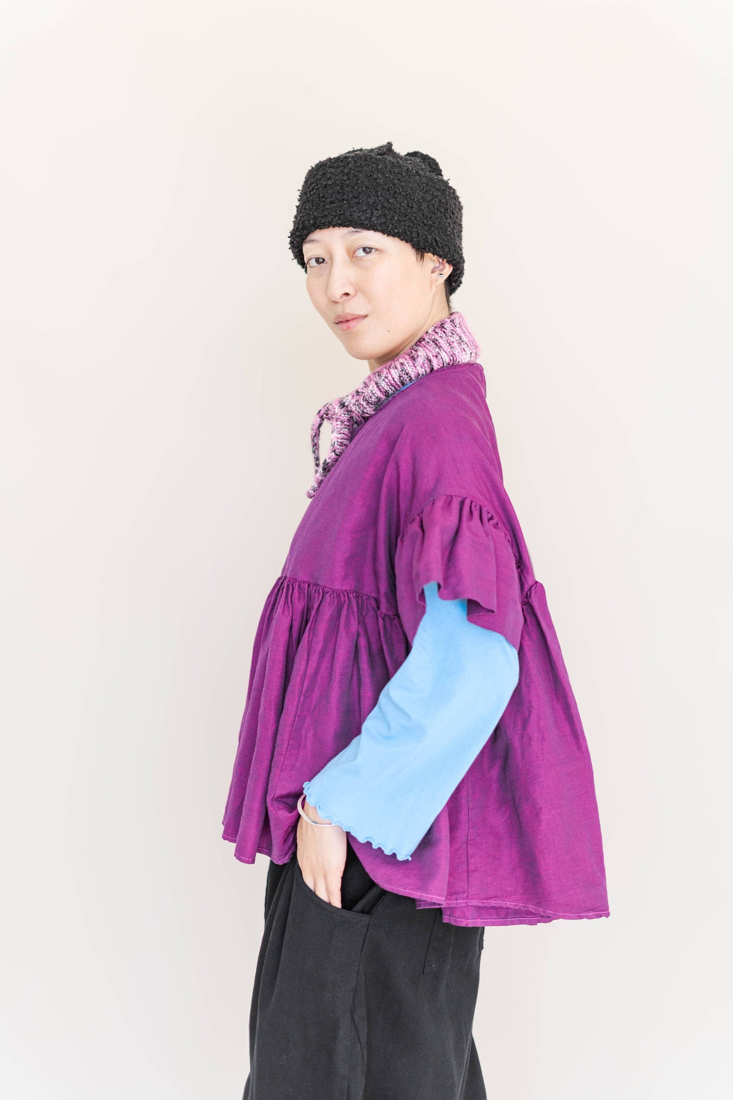 Size Inclusive Plus Size Purple Gathered Ruffle Blouse