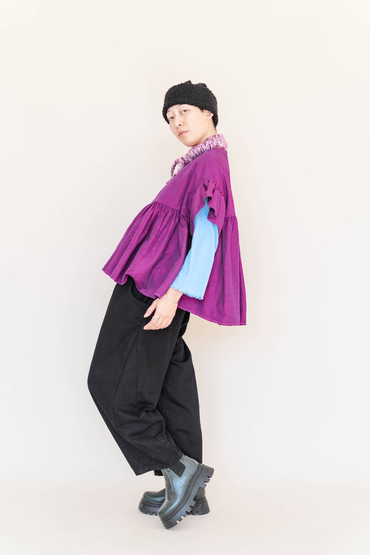 Size Inclusive Plus Size Purple Gathered Ruffle Blouse