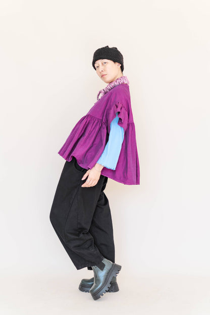 Size Inclusive Plus Size Purple Gathered Ruffle Blouse