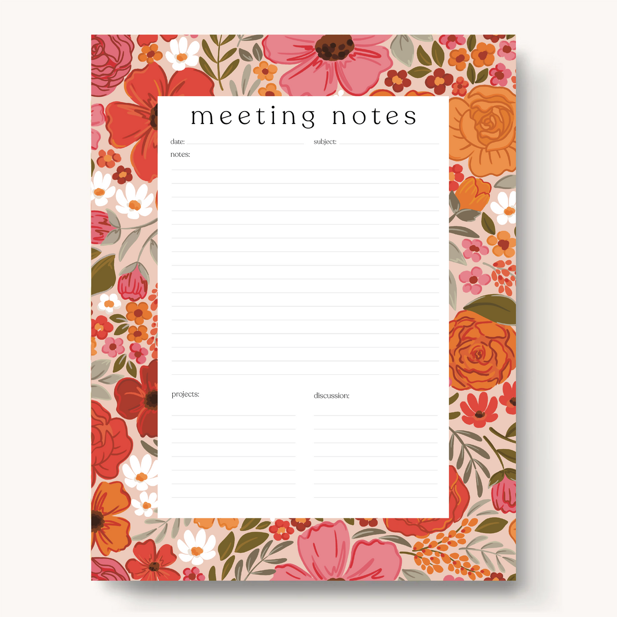 Floral Meeting Notes Notepad