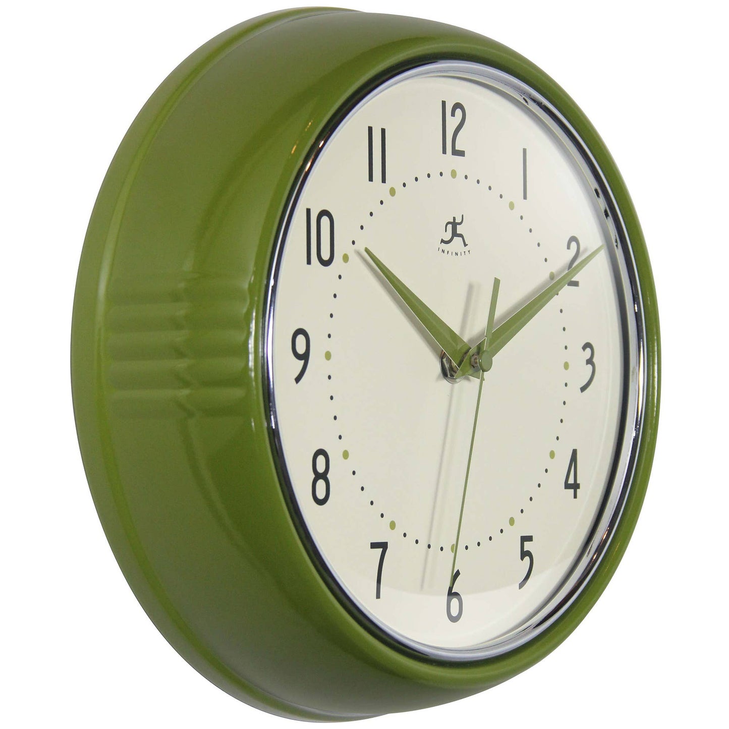 Retro Round Olive Green Indoor Metal Wall Clock 9.5 Inch