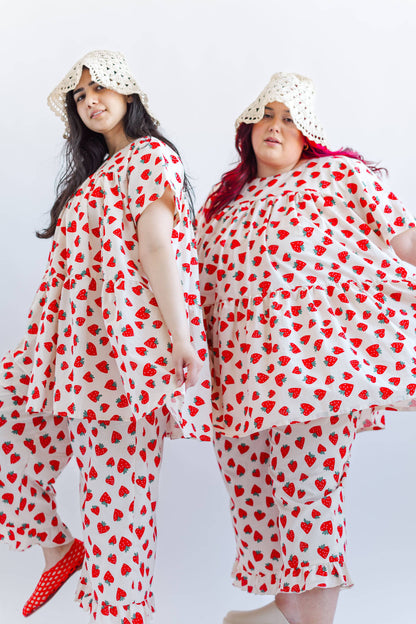 Size Inclusive Plus Size Strawberry Print Tiered Mini Dress