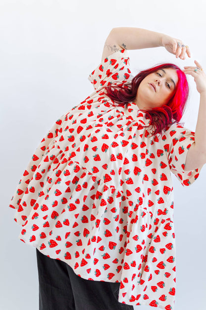 Size Inclusive Plus Size Strawberry Print Tiered Mini Dress