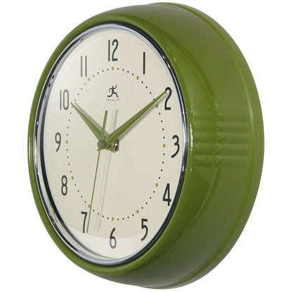 Retro Round Olive Green Indoor Metal Wall Clock 9.5 Inch