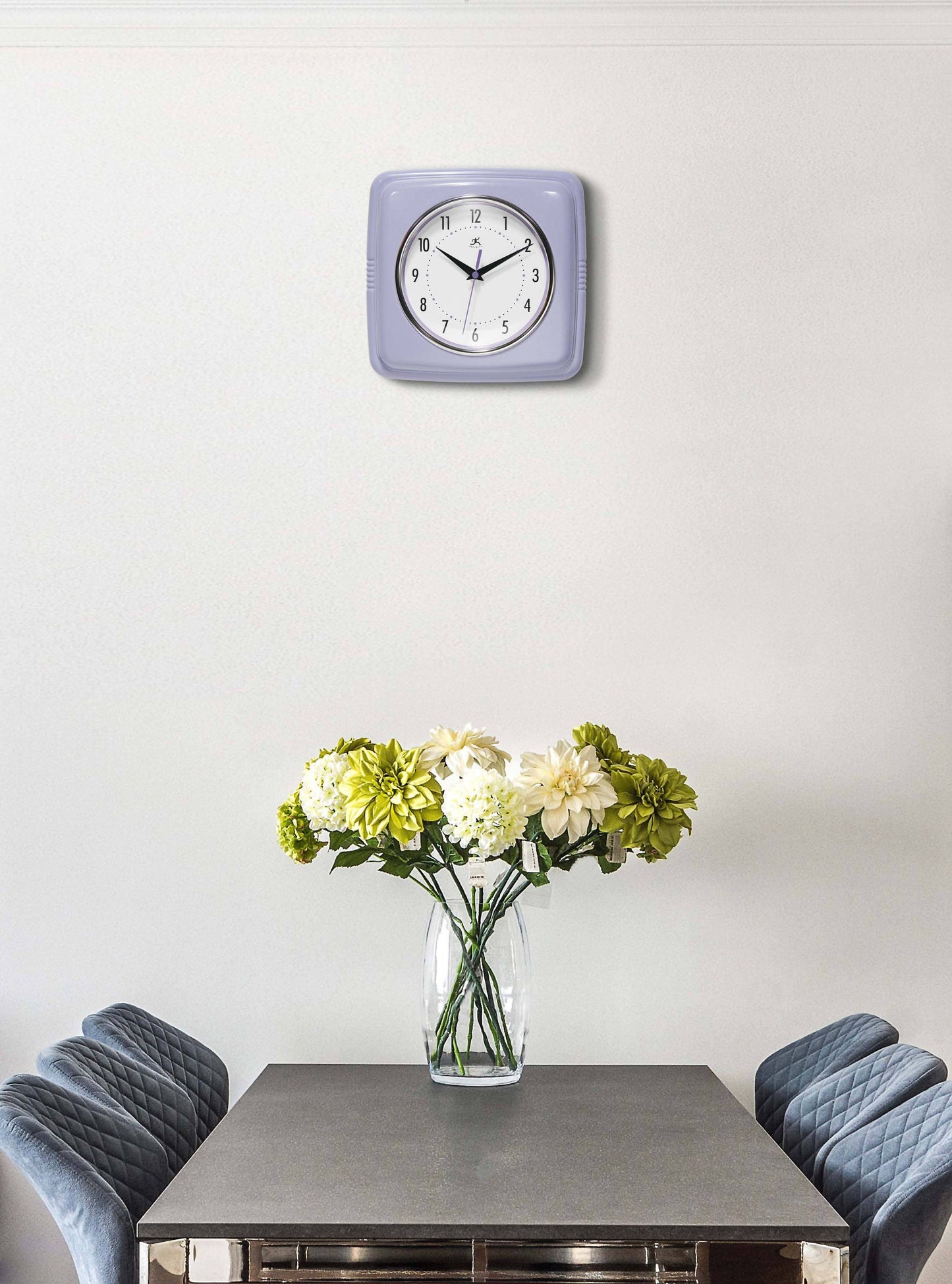 Retro Square Lilac Indoor Wall Clock 9.25 Inch