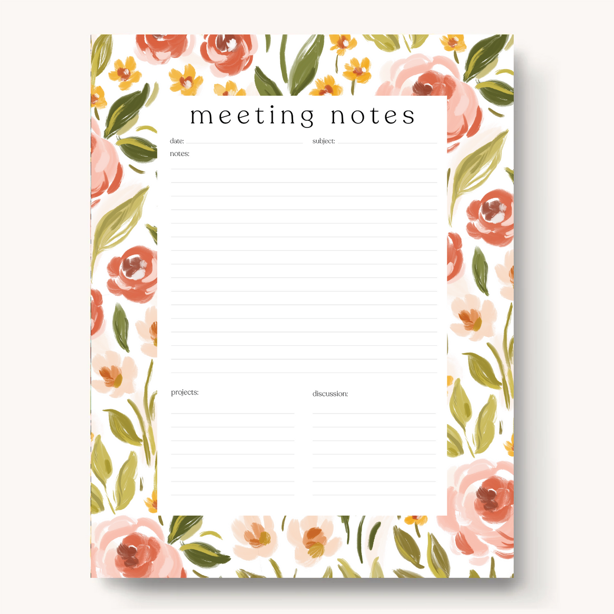 Floral Meeting Notes Notepad