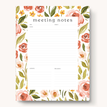 Floral Meeting Notes Notepad