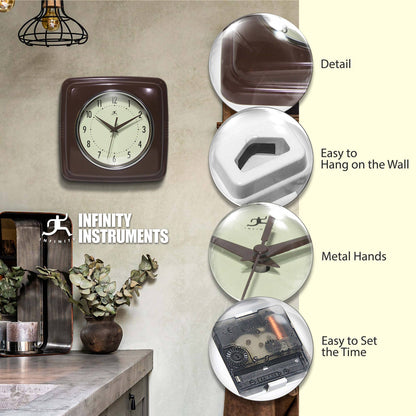 Retro Square Mahogany Indoor Wall Clock 9.25 Inch