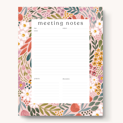 Floral Meeting Notes Notepad