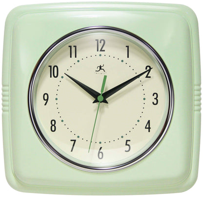 Retro Square Green Indoor Wall Clock 9.25 Inch
