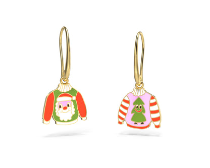 Christmas Sweater Earrings - Gold Statement Holiday Jewelry
