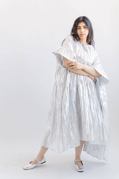 Size Inclusive Plus Size Silver Metallic Ruffle Maxi Dress