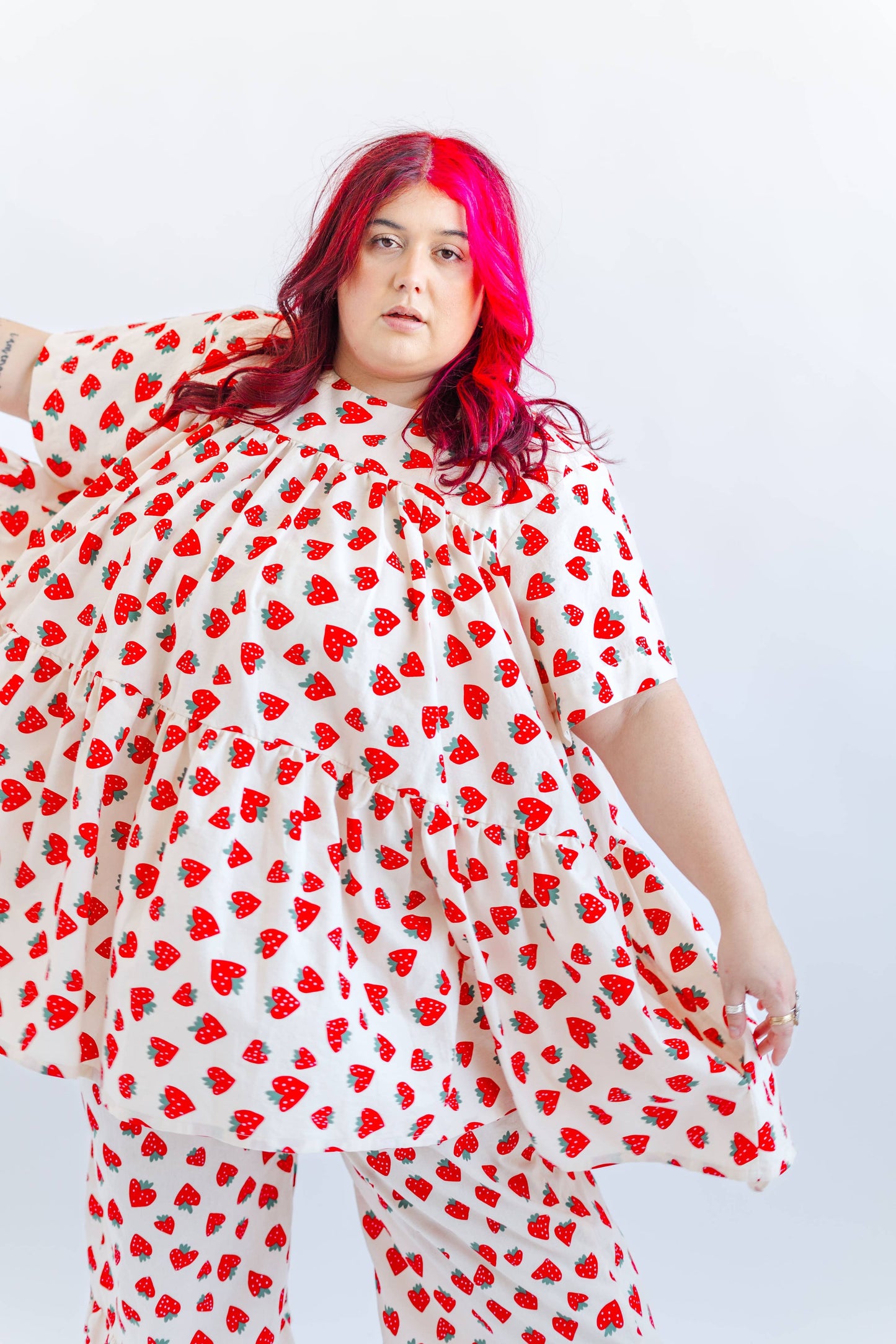 Size Inclusive Plus Size Strawberry Print Tiered Mini Dress