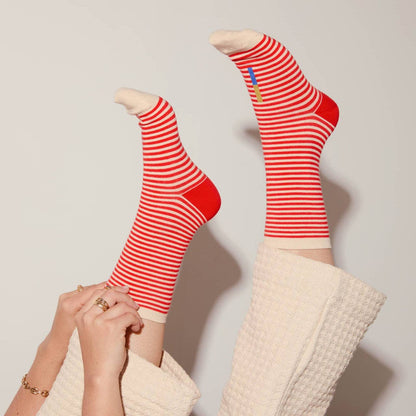 Cole Thin Stripe Crew Socks — Poppy