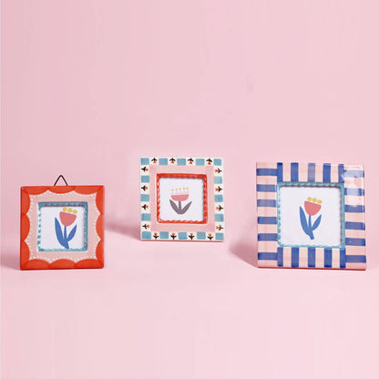 Hand-painted Ceramic Photo Frame, Blue Stripe