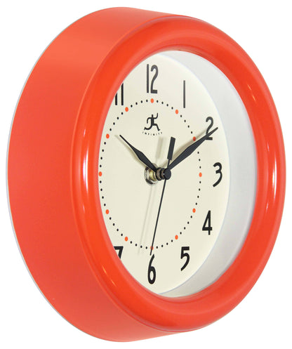 Round Orange Indoor Wall Clock 8 Inch