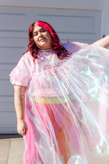 Size Inclusive Plus Size Ruffle Maxi Dress Sheer Pink