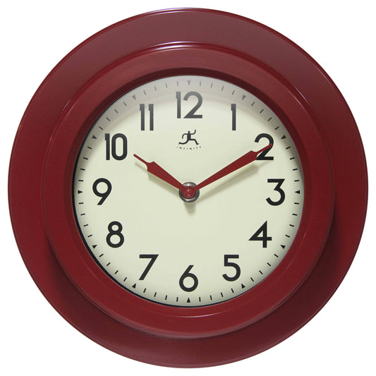 Midcentury/Modern Round Red Indoor Wall Clock 9.75 Inch