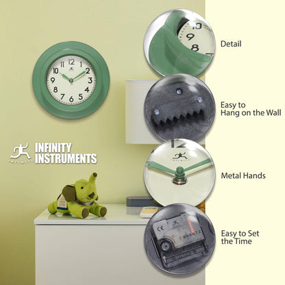 Midcentury/Modern Round Green Indoor Wall Clock 9.75 Inch