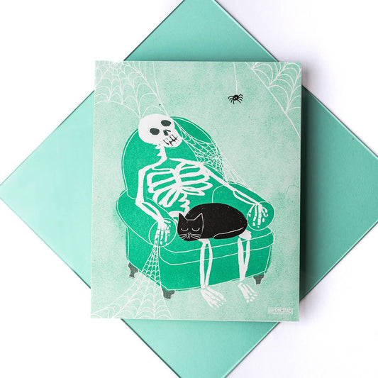 Skeleton Lap Cat - Risograph Print