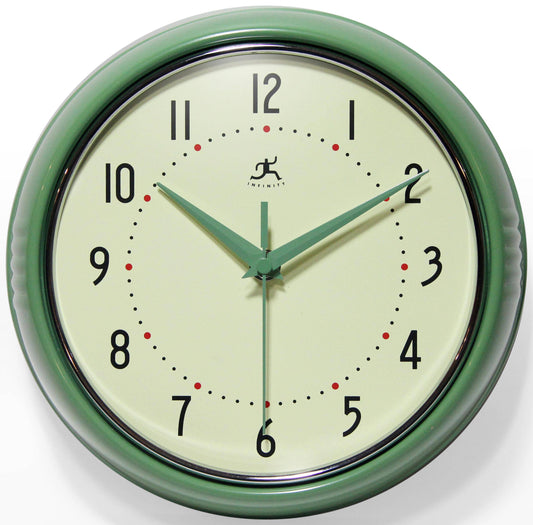Retro Round Green Indoor Wall Clock 9.5 Inch
