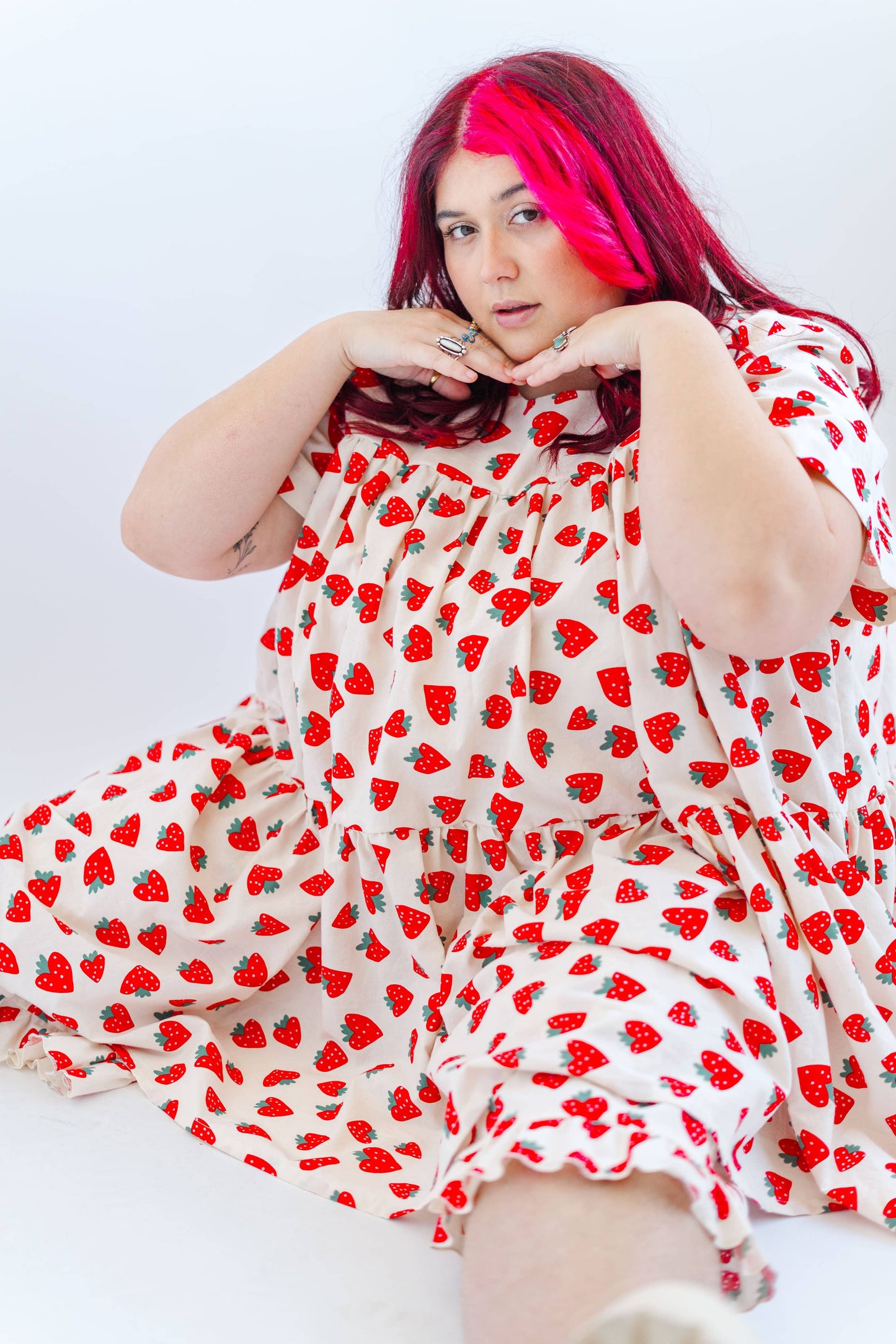 Size Inclusive Plus Size Strawberry Print Tiered Mini Dress