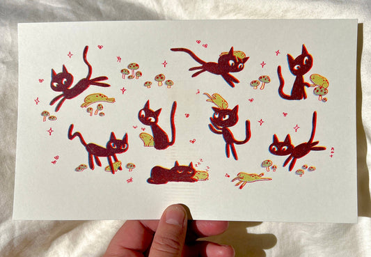 Little Black Cats Riso Print