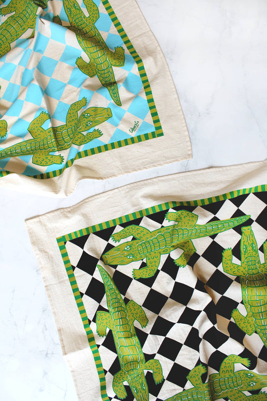 Alligator Patio Screen Printed Tea Towel 
