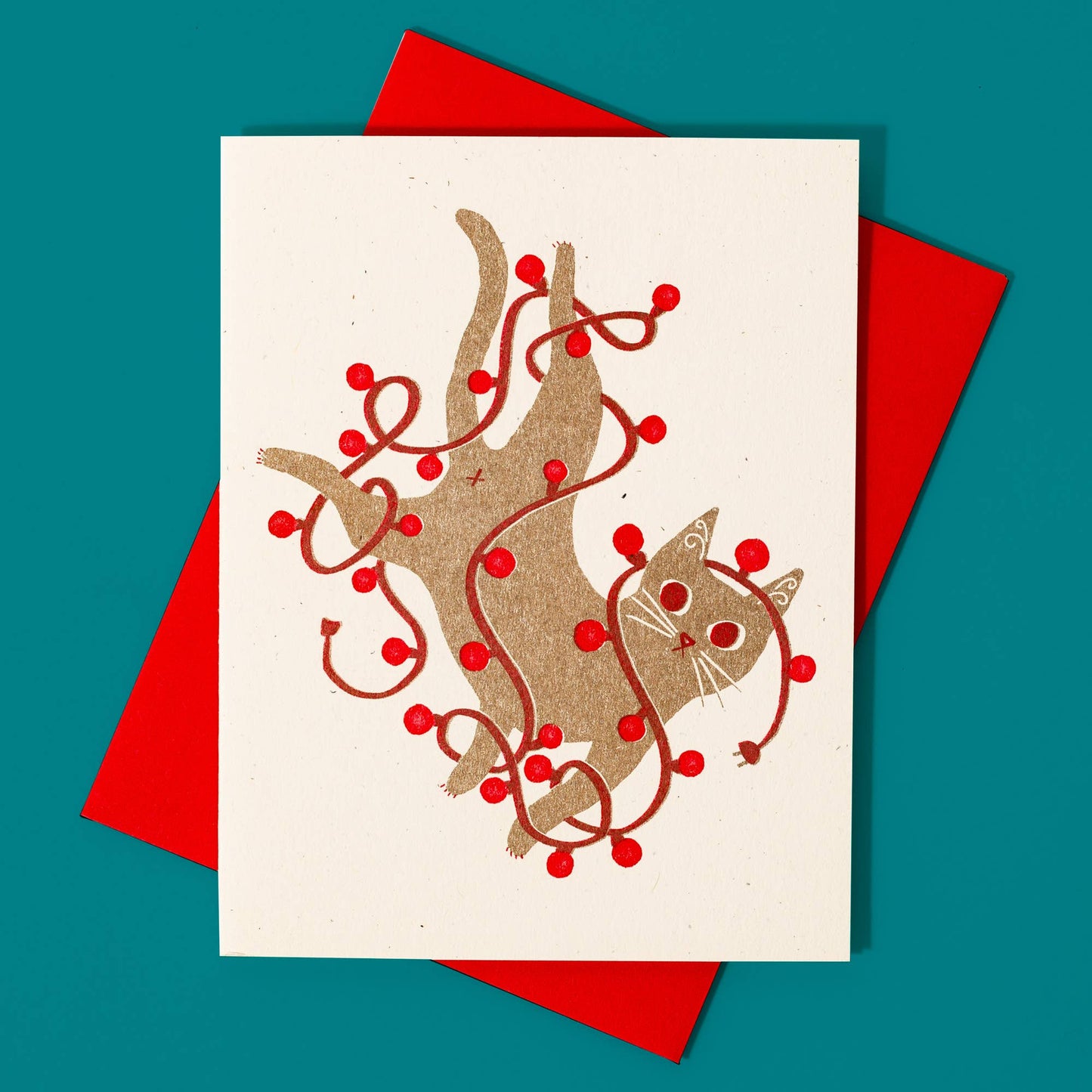 Tangled String Lights Cat - Risograph Card