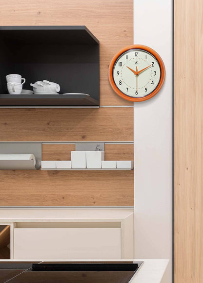 Retro Round Orange Indoor Wall Clock 9.5 Inch