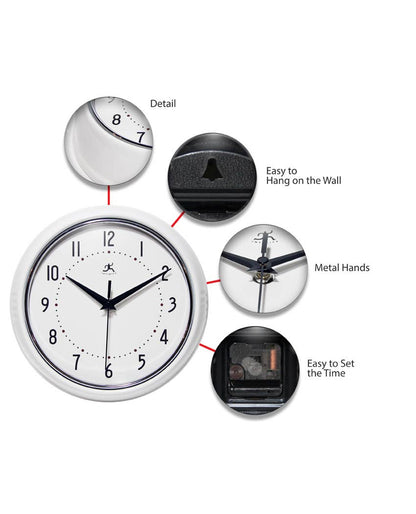 Retro Round White Indoor Wall Clock 9.5 Inch