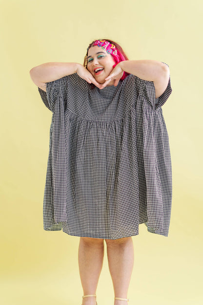 Size Inclusive Plus Size Ruffle Mini Dress Black Gingham