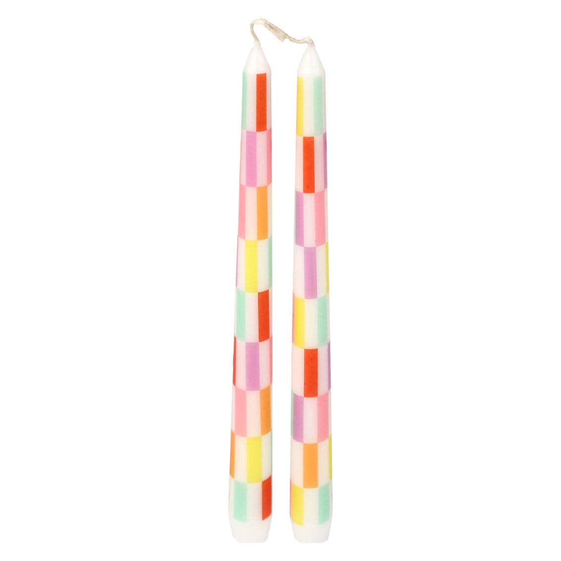 Multicolor Check Taper Candles - 2 Pack