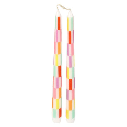 Multicolor Check Taper Candles - 2 Pack