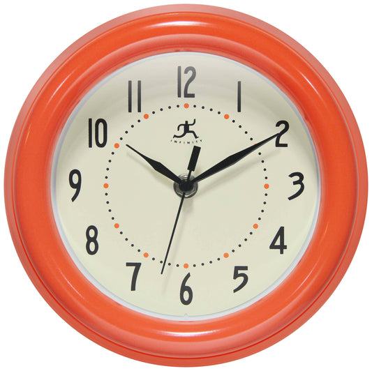 Round Orange Indoor Wall Clock 8 Inch