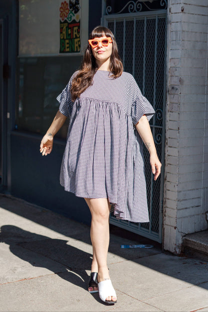 Size Inclusive Plus Size Ruffle Mini Dress Black Gingham