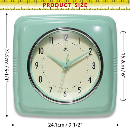 Retro Square Pastel Green Indoor Wall Clock 9.25 Inch