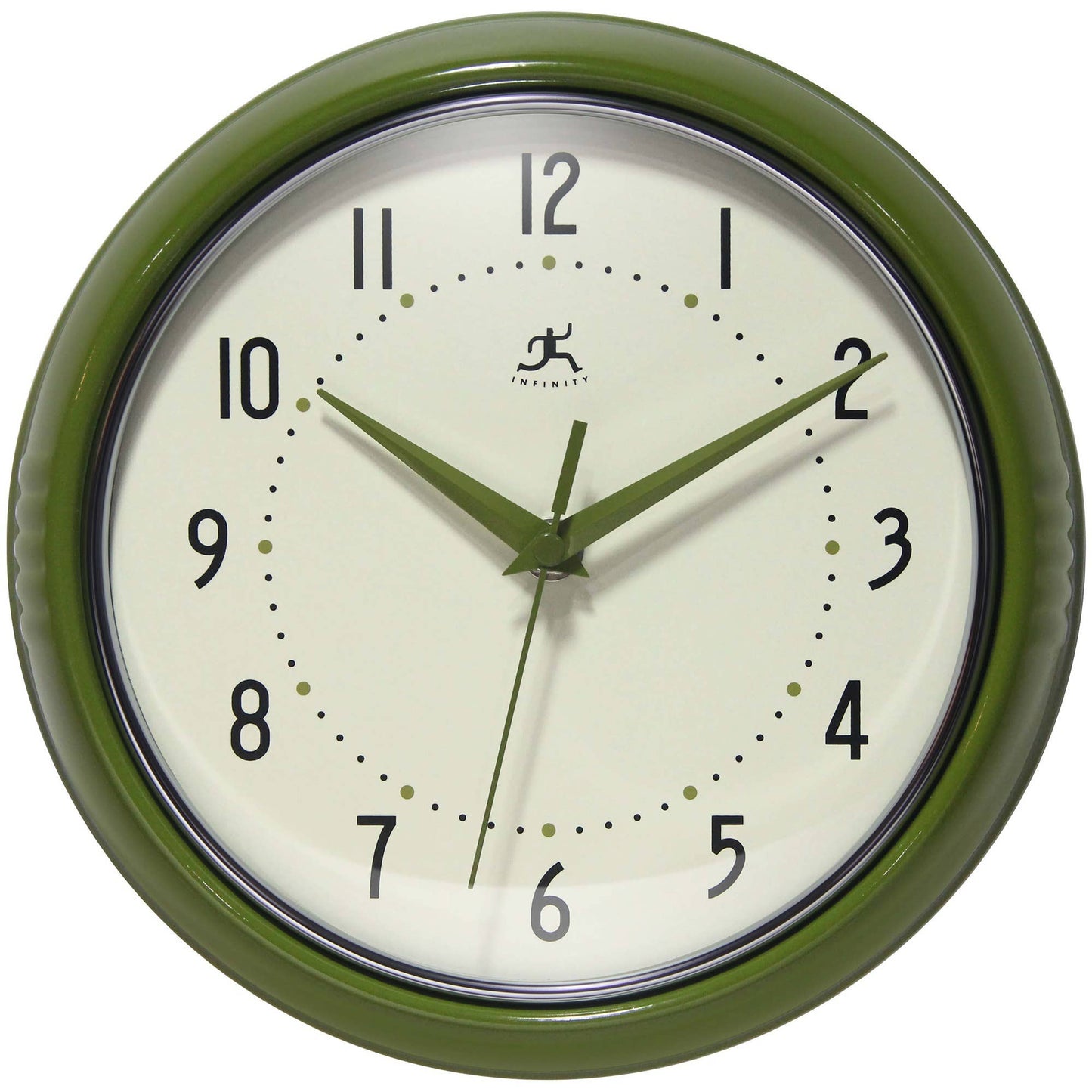 Retro Round Olive Green Indoor Metal Wall Clock 9.5 Inch