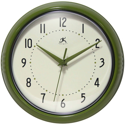 Retro Round Olive Green Indoor Metal Wall Clock 9.5 Inch