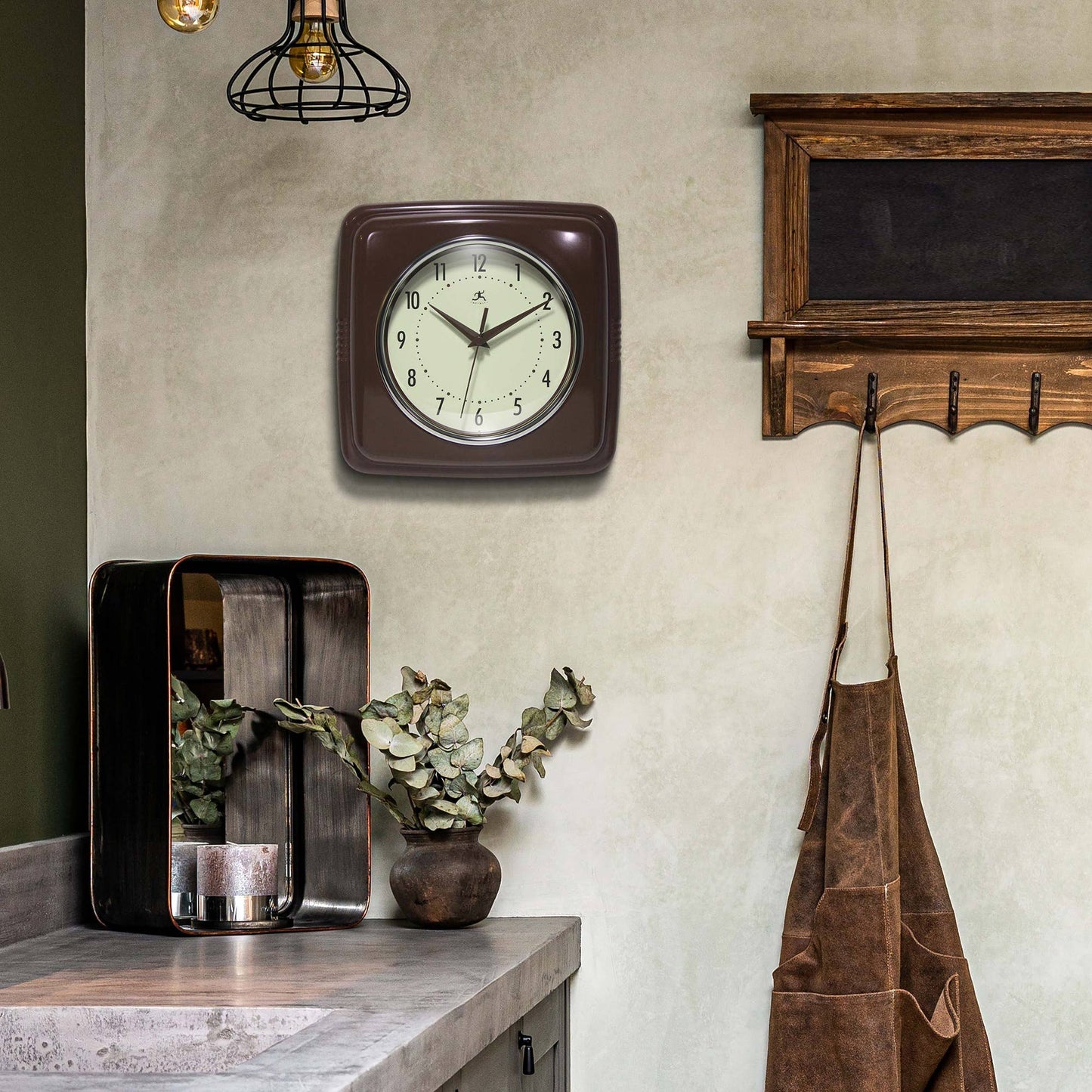 Retro Square Mahogany Indoor Wall Clock 9.25 Inch