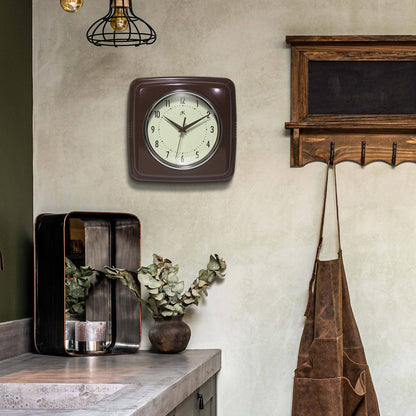 Retro Square Mahogany Indoor Wall Clock 9.25 Inch