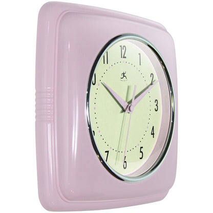 Retro Square Pastel Pink Indoor Wall Clock 9.25 Inch