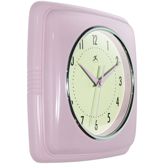 Retro Square Pastel Pink Indoor Wall Clock 9.25 Inch