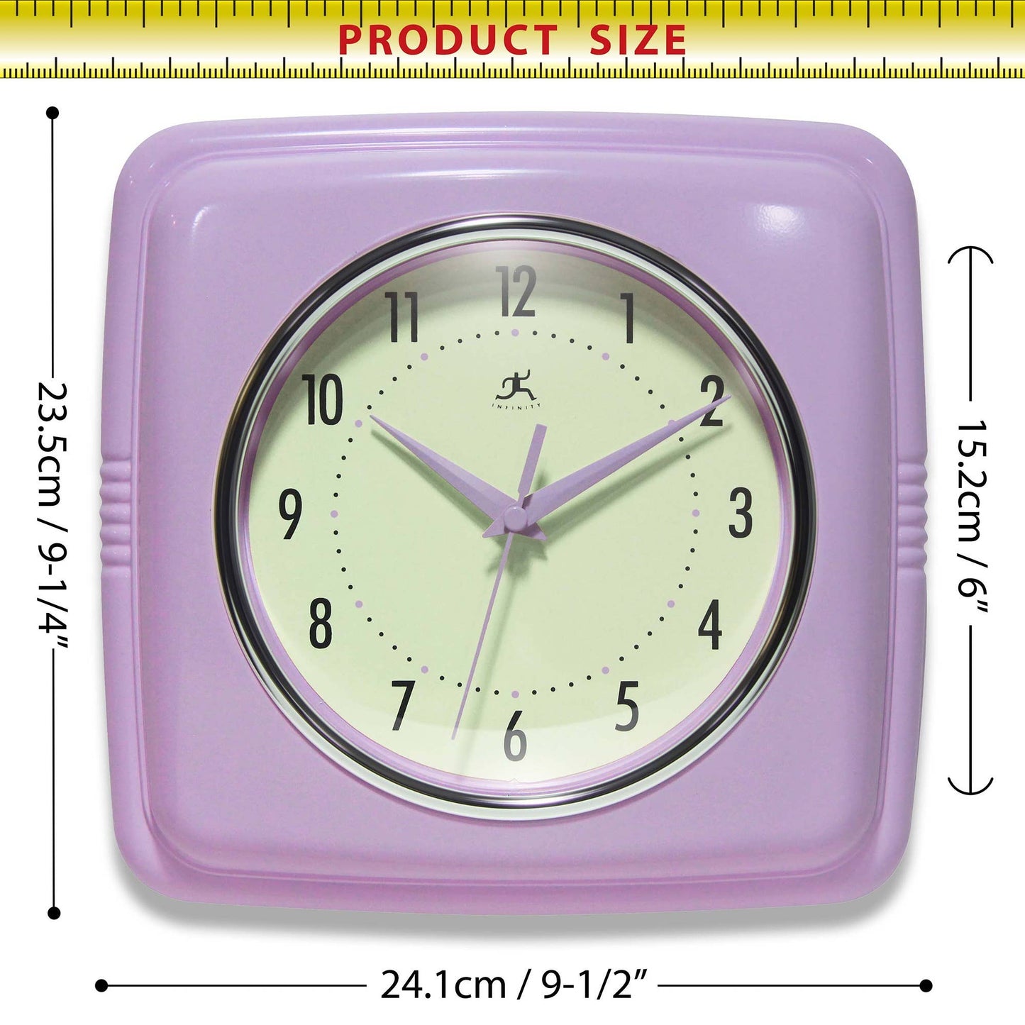 Retro Square Lavender Indoor Wall Clock 9.25 Inch