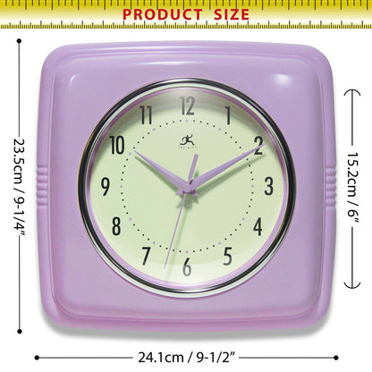 Retro Square Lavender Indoor Wall Clock 9.25 Inch