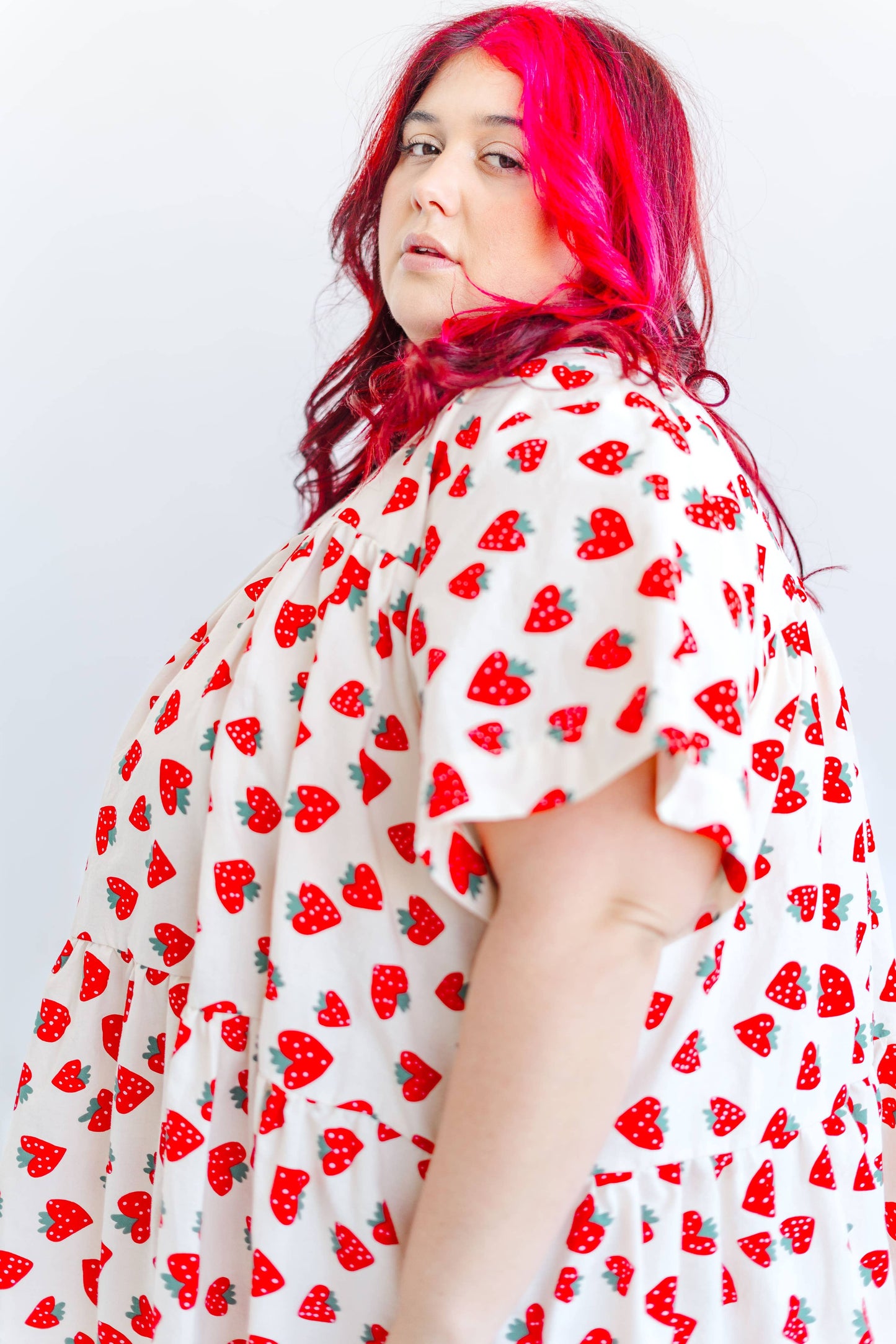 Size Inclusive Plus Size Strawberry Print Tiered Mini Dress