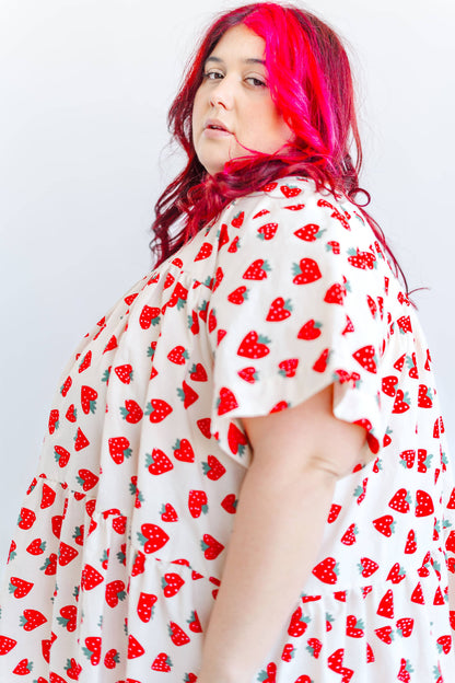 Size Inclusive Plus Size Strawberry Print Tiered Mini Dress
