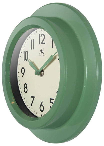 Midcentury/Modern Round Green Indoor Wall Clock 9.75 Inch